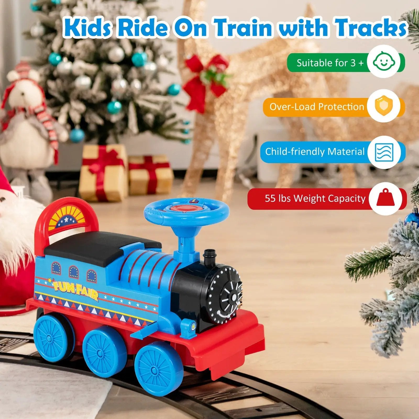 6V Electric Kids Ride On Car Toy Train with 16 Pieces Tracks-Navy by DirectDeals