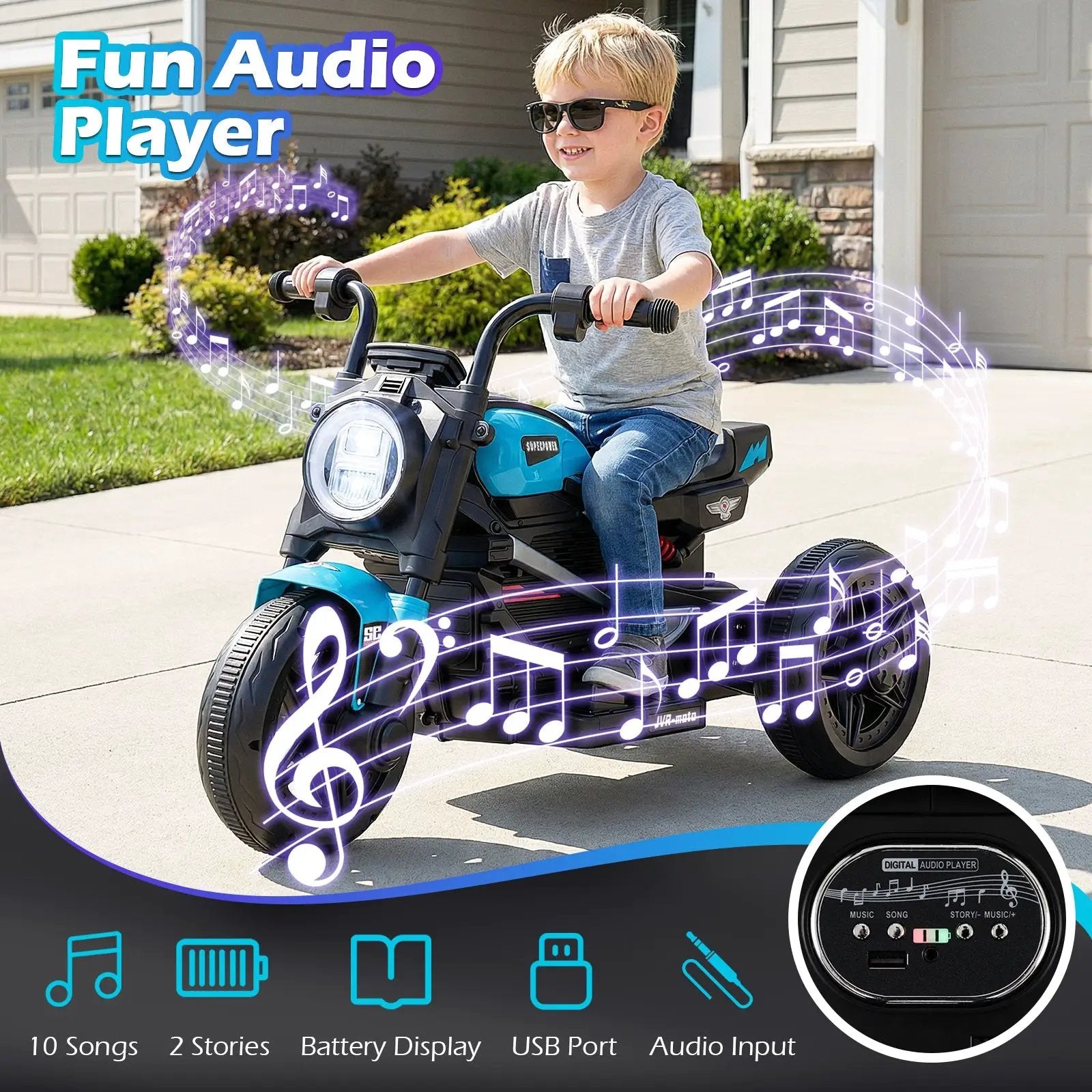 6V Kids Electric Motorcycle with LED Headlight and Music for Toddlers Aged 3-5 by DirectDeals