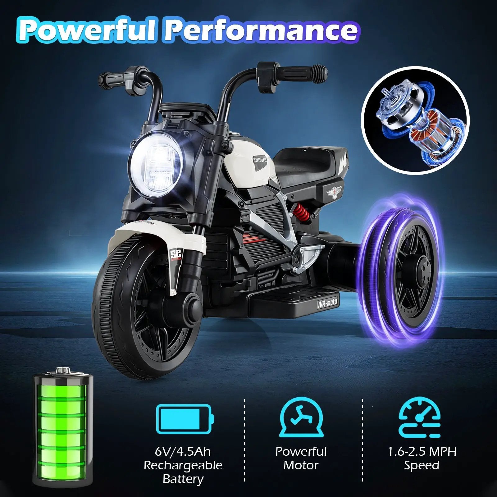 6V Kids Electric Motorcycle with LED Headlight and Music for Toddlers Aged 3-5 by DirectDeals