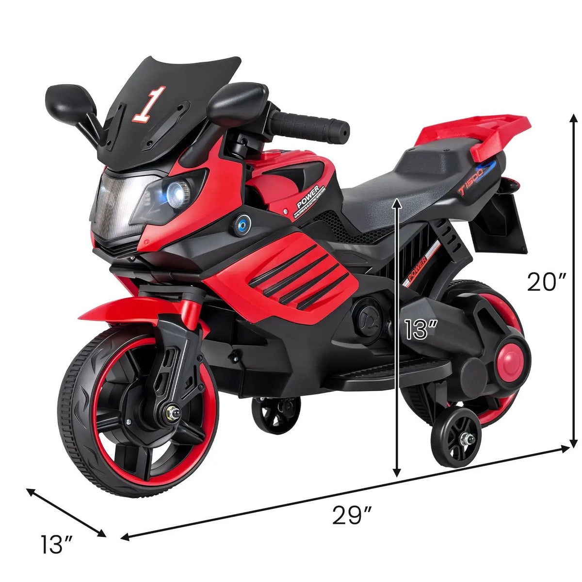6V Kids Motorcycle with Headlights Music and Detachable Training Wheels, photo 17 of 32