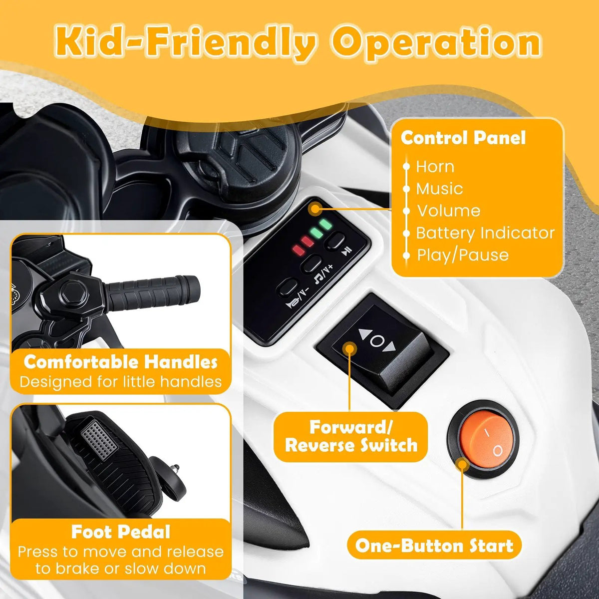 6V Kids Motorcycle with Headlights Music and Detachable Training Wheels, photo 23 of 32