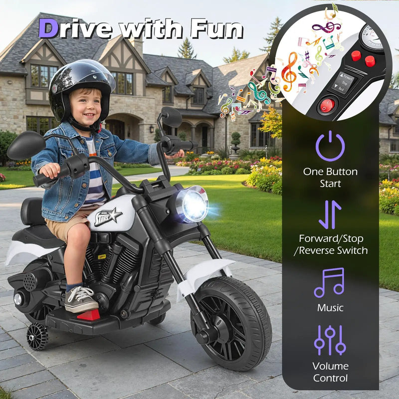 6V Kids Motorcycle with Headlight and Music and Training Wheels by DirectDeals
