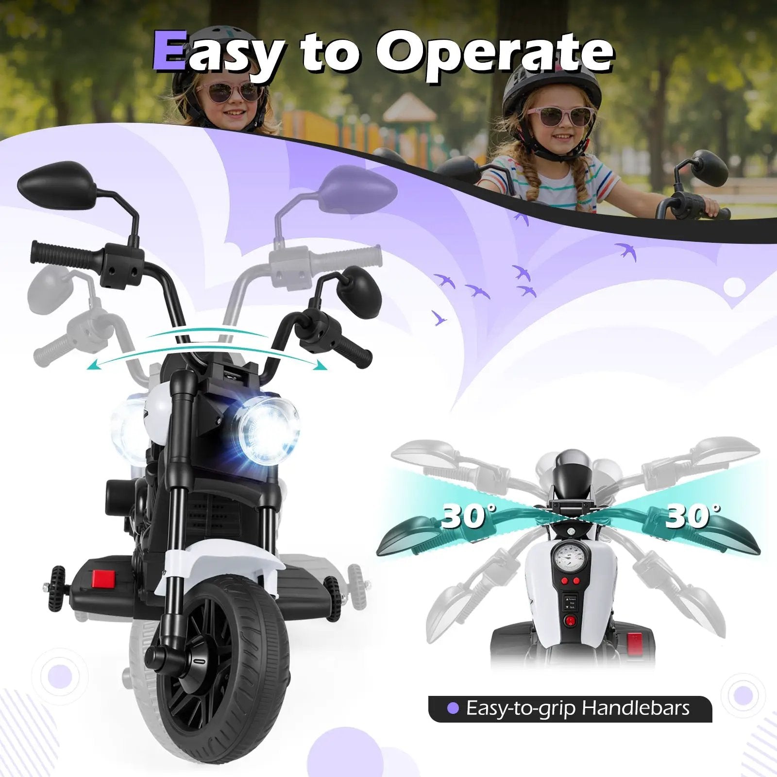 6V Kids Motorcycle with Headlight and Music and Training Wheels by DirectDeals