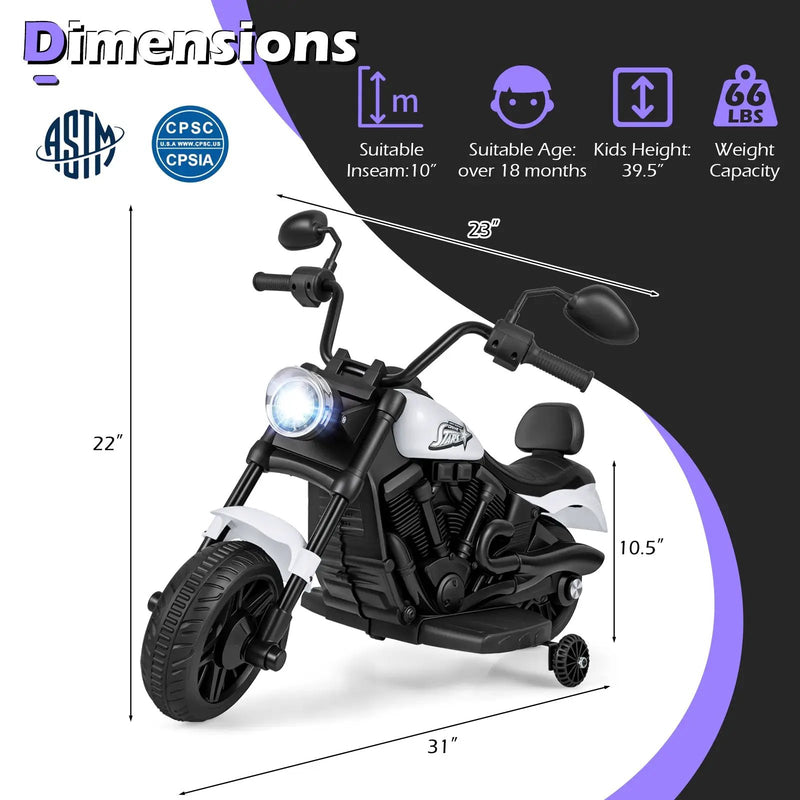 6V Kids Motorcycle with Headlight and Music and Training Wheels by DirectDeals