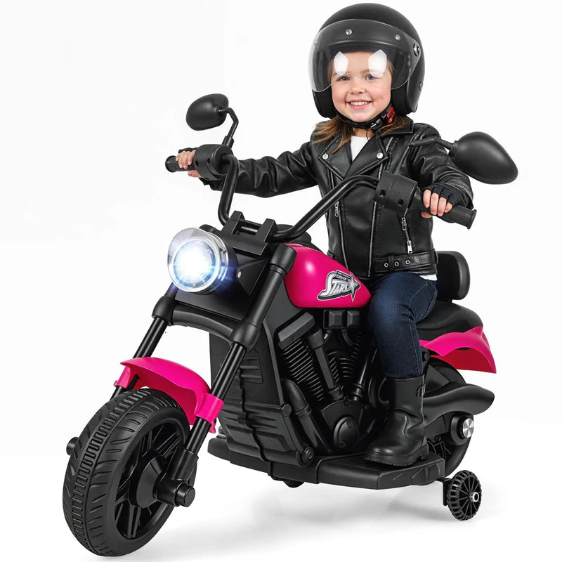 6V Kids Motorcycle with Headlight and Music and Training Wheels by DirectDeals