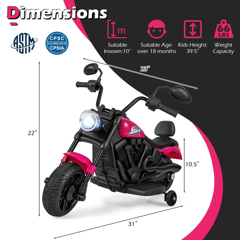 6V Kids Motorcycle with Headlight and Music and Training Wheels by DirectDeals