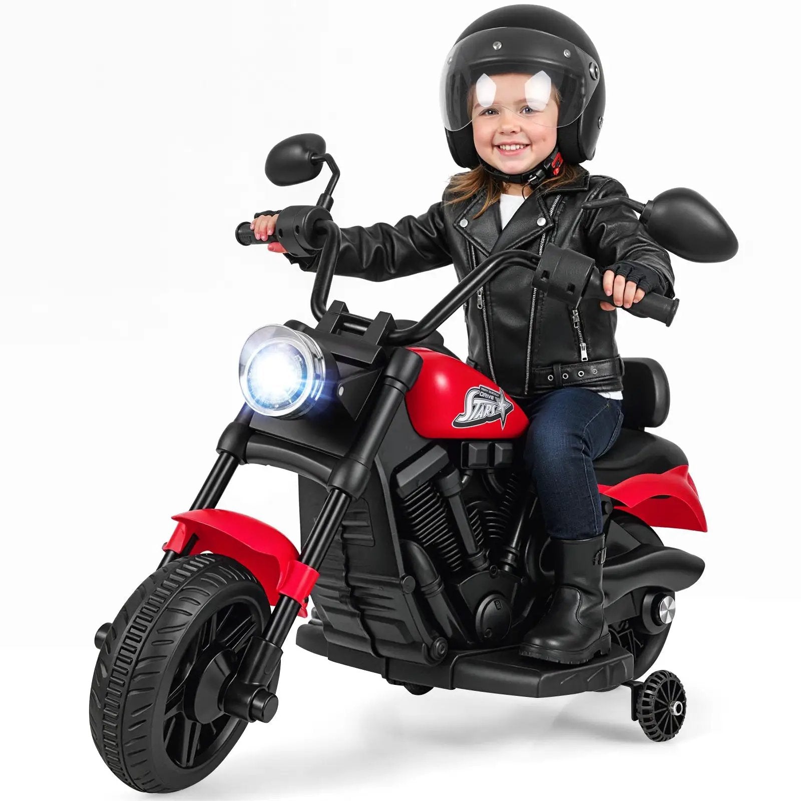 6V Kids Motorcycle with Headlight and Music and Training Wheels by DirectDeals