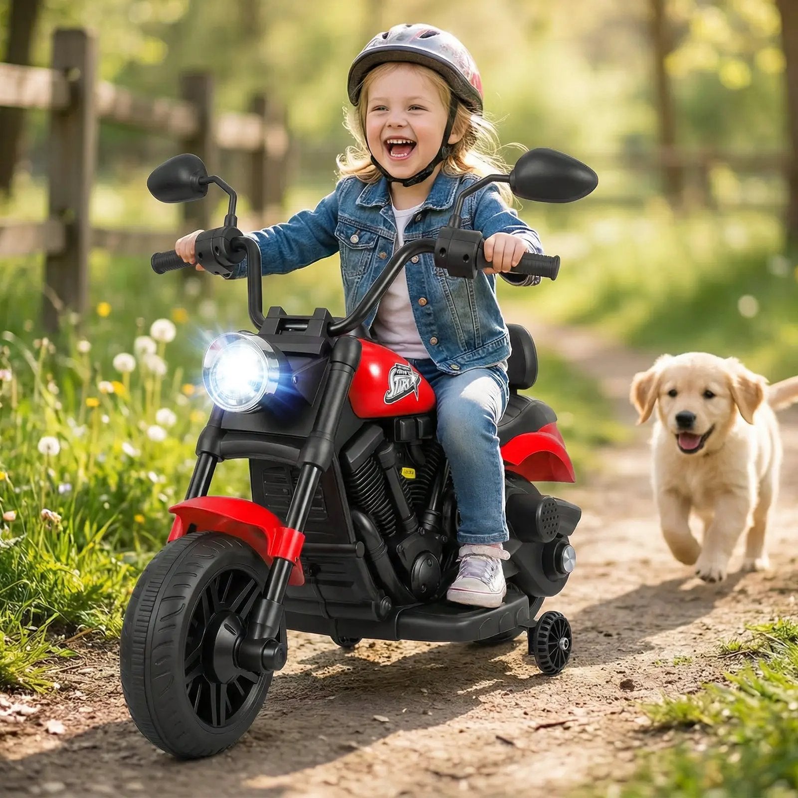 6V Kids Motorcycle with Headlight and Music and Training Wheels by DirectDeals