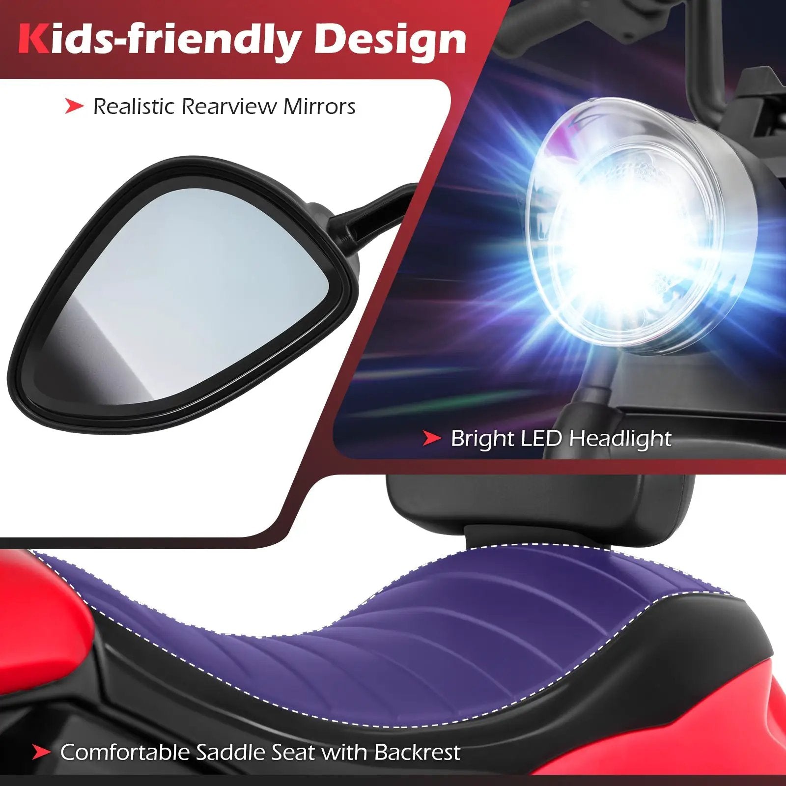 6V Kids Motorcycle with Headlight and Music and Training Wheels by DirectDeals