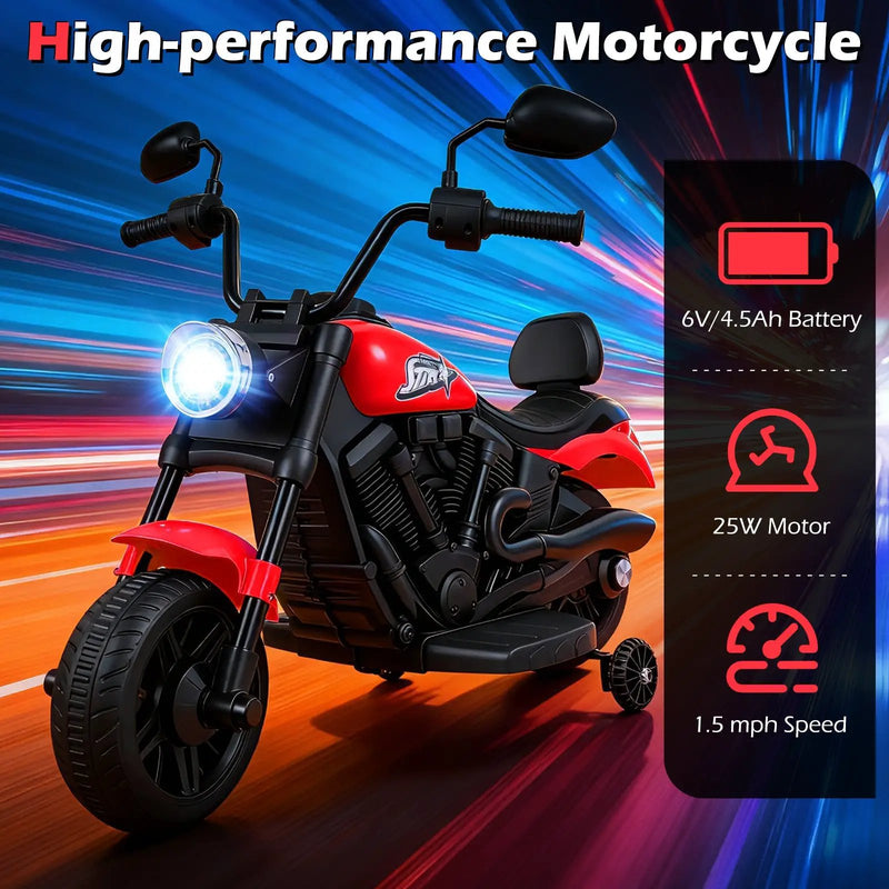 6V Kids Motorcycle with Headlight and Music and Training Wheels by DirectDeals