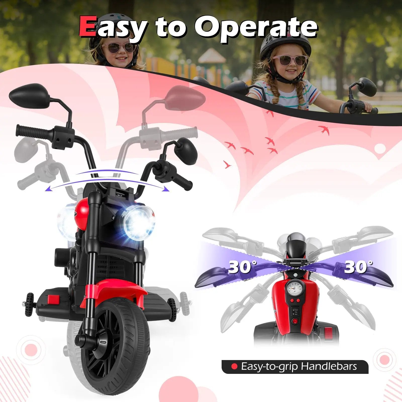 6V Kids Motorcycle with Headlight and Music and Training Wheels by DirectDeals