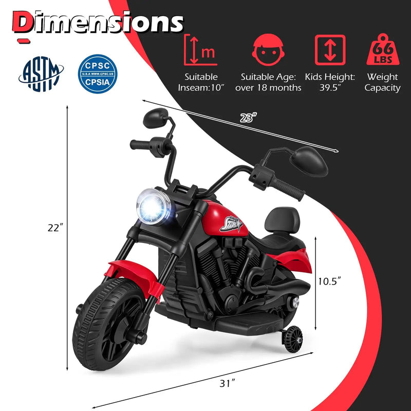 6V Kids Motorcycle with Headlight and Music and Training Wheels by DirectDeals