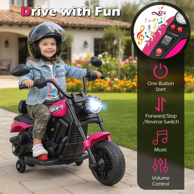 6V Kids Motorcycle with Headlight and Music and Training Wheels by DirectDeals