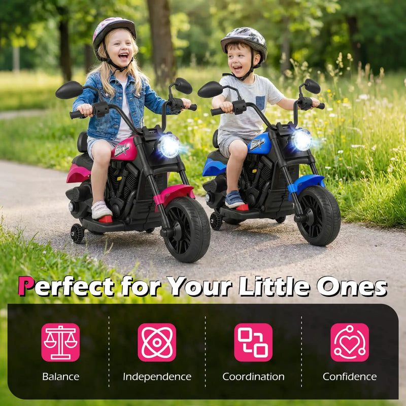 6V Kids Motorcycle with Headlight and Music and Training Wheels by DirectDeals