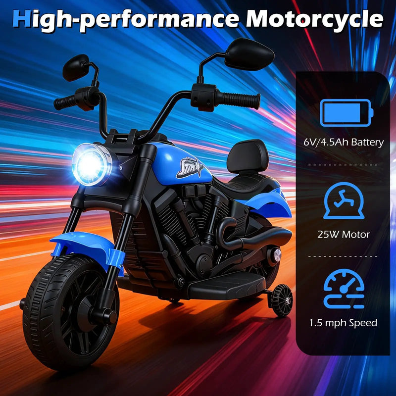 6V Kids Motorcycle with Headlight and Music and Training Wheels by DirectDeals
