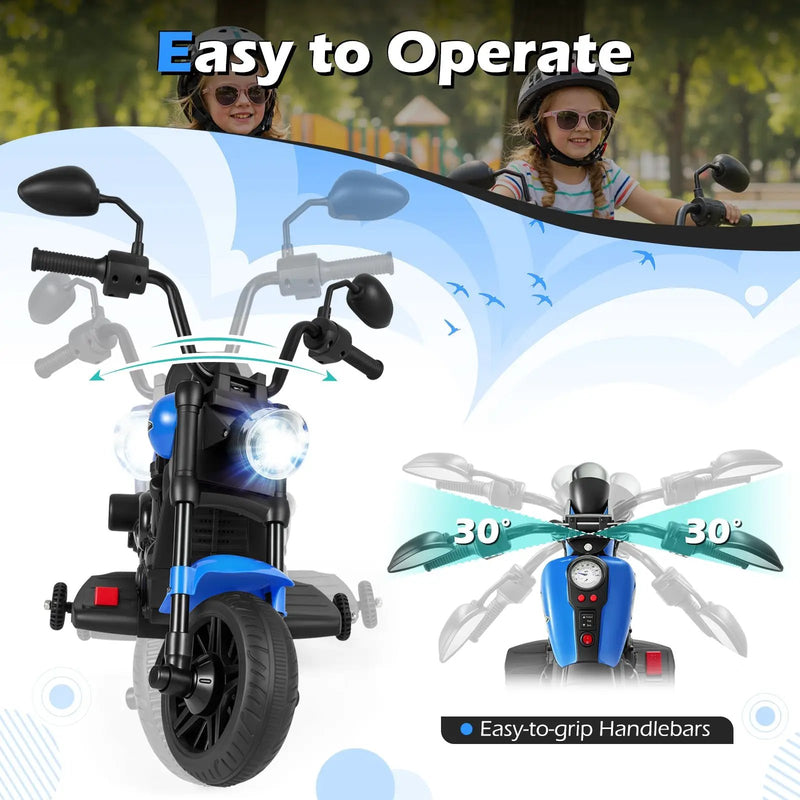 6V Kids Motorcycle with Headlight and Music and Training Wheels by DirectDeals