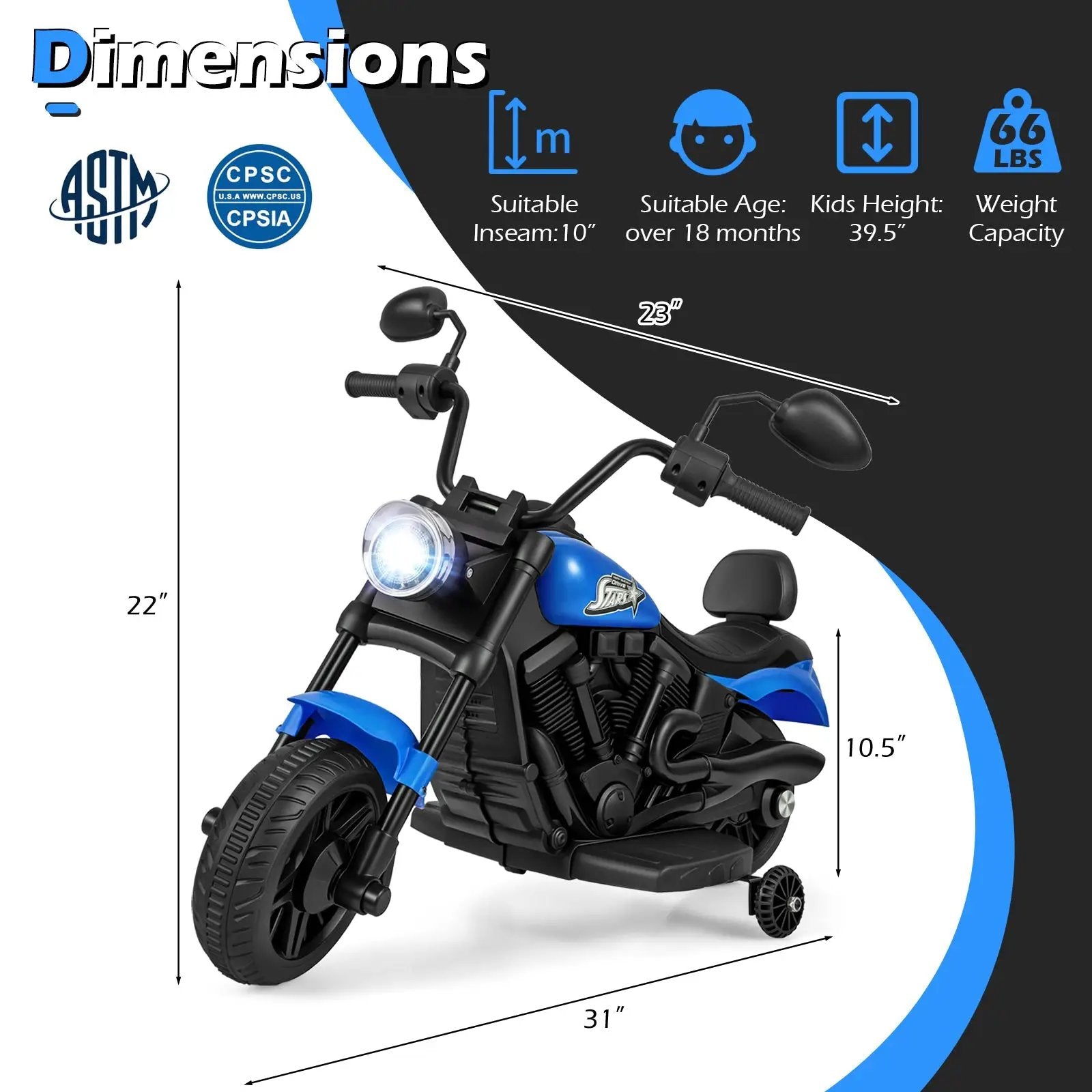 6V Kids Motorcycle with Headlight and Music and Training Wheels by DirectDeals