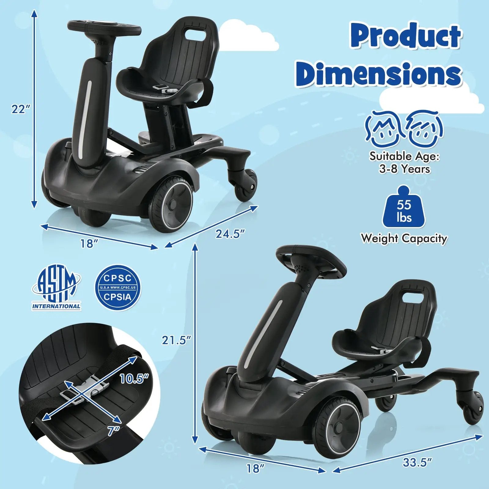 6V Kids Ride on Drift Car with 360° Spin and 2 Adjustable Heights by DirectDeals