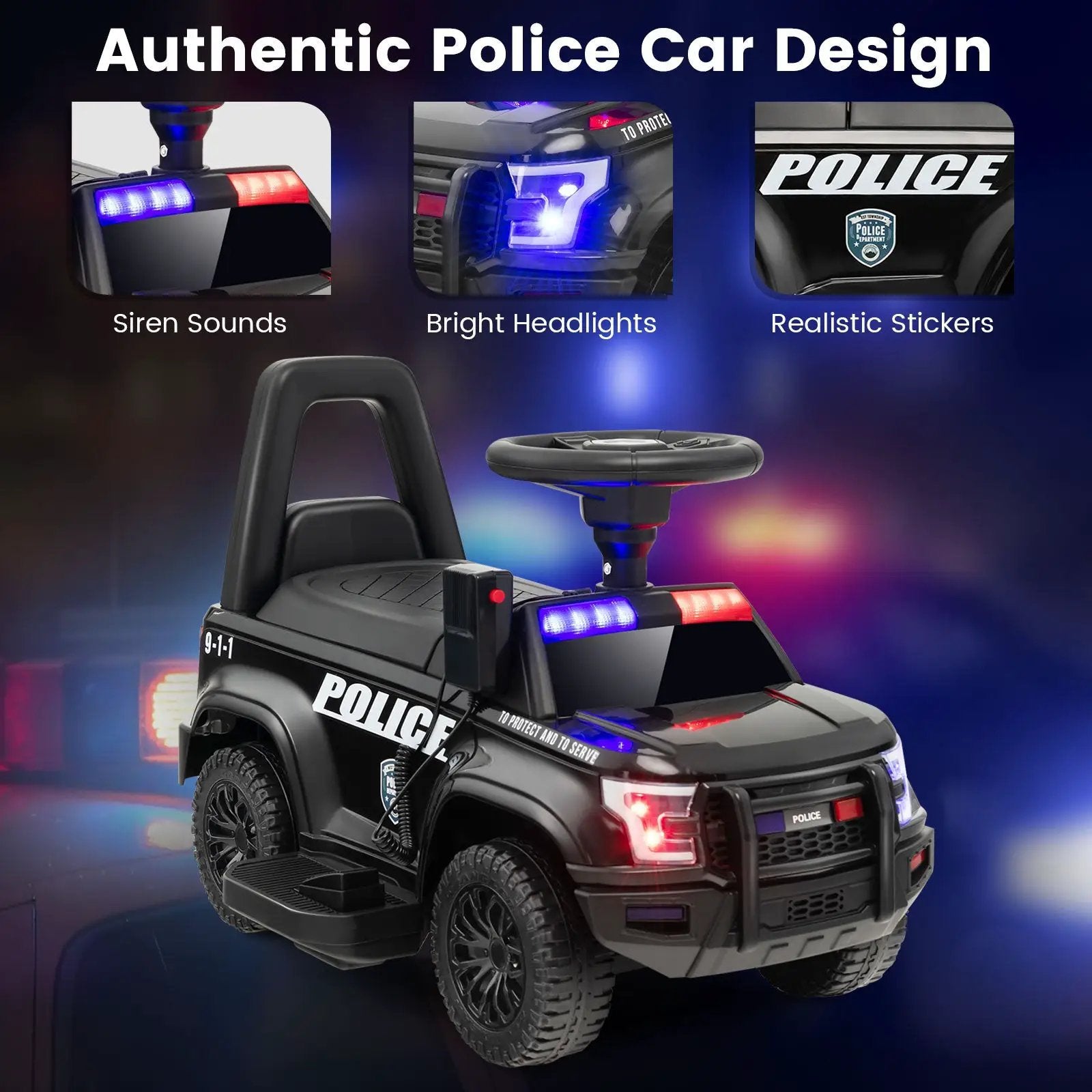 6V Kids Ride On Police Car with Real Megaphone and Siren Flashing Lights by DirectDeals