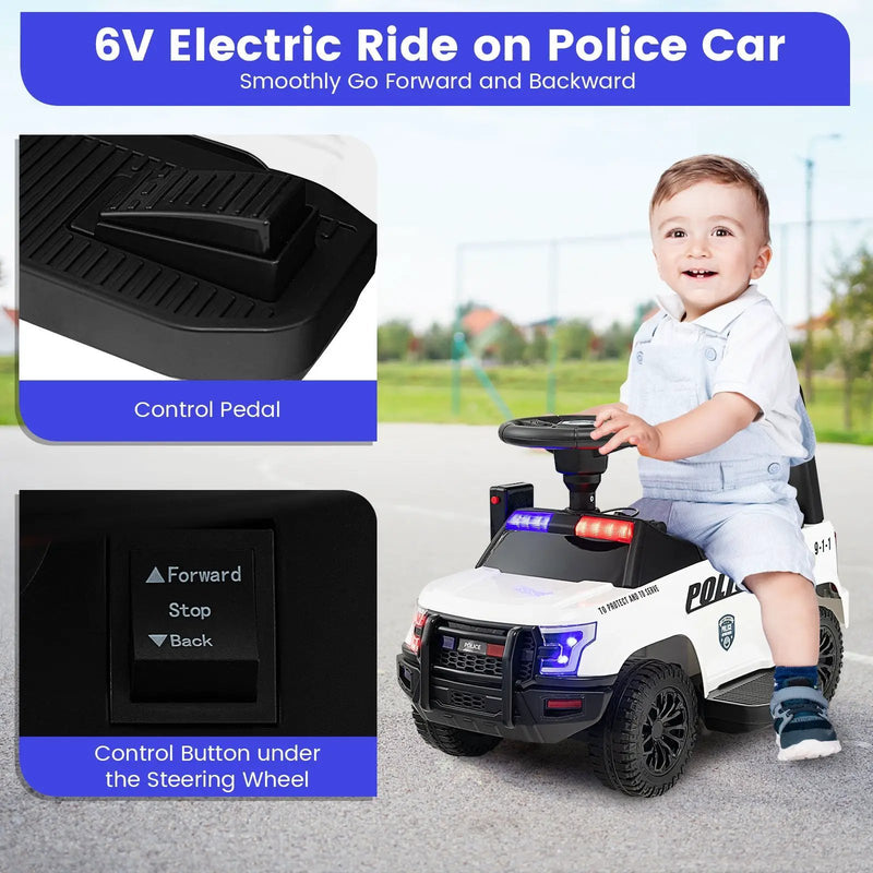 6V Kids Ride On Police Car with Real Megaphone and Siren Flashing Lights by DirectDeals