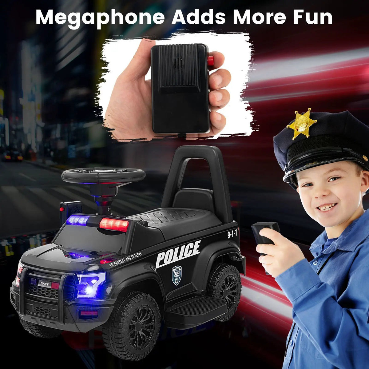 6V Kids Ride On Police Car with Real Megaphone and Siren Flashing Lights, photo 5 of 10