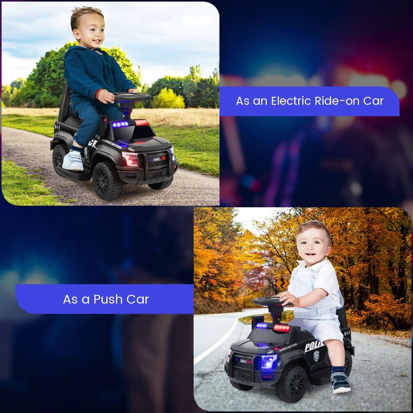 6V Kids Ride On Police Car with Real Megaphone and Siren Flashing Lights by DirectDeals
