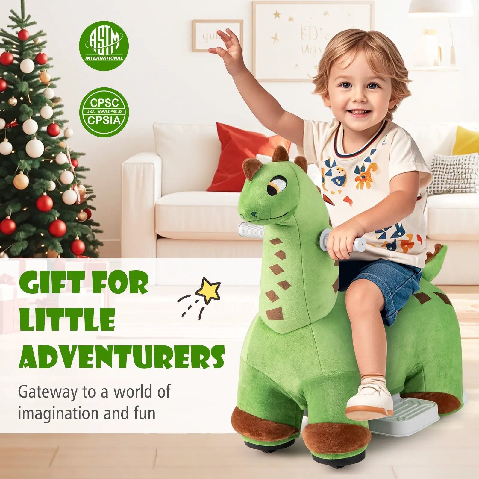 6V Kids Ride on Dinosaur with Foot Pedal and Padded Seat and Music-Green by DirectDeals