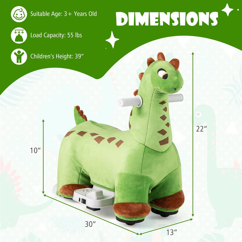 6V Kids Ride on Dinosaur with Foot Pedal and Padded Seat and Music-Green by DirectDeals