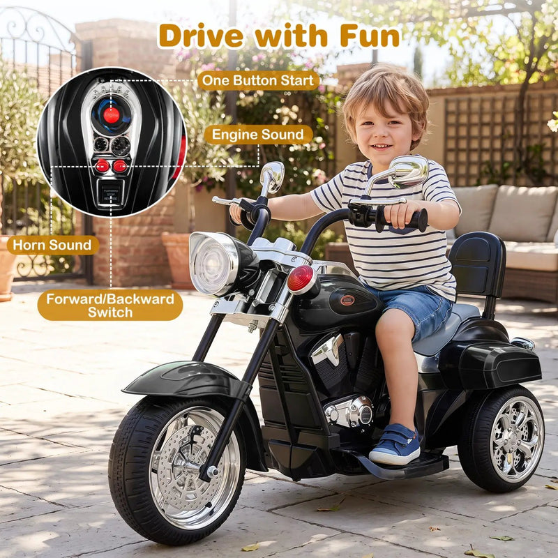 3-Wheel Electric Motorcycle Ride-On Toy for Toddlers 3+ by DirectDeals