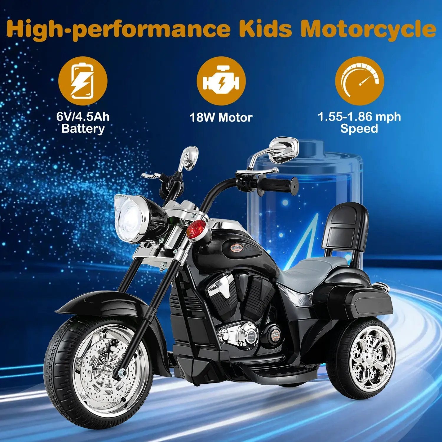 3-Wheel Electric Motorcycle Ride-On Toy for Toddlers 3+ by DirectDeals