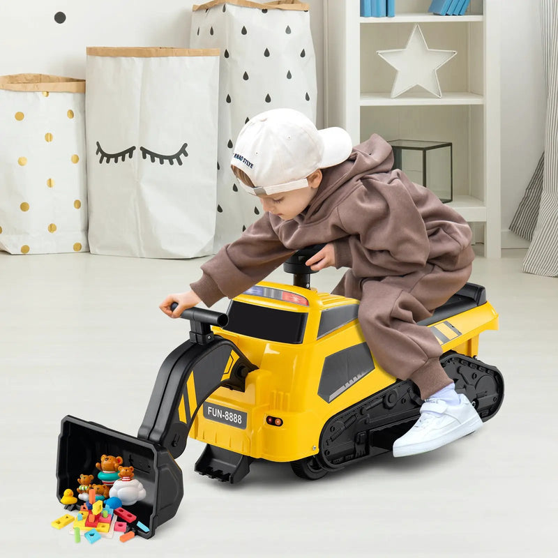 6V Ride on Tractor 3-in-1 Electric Excavator with Adjustable Arms and Music-Yellow by DirectDeals