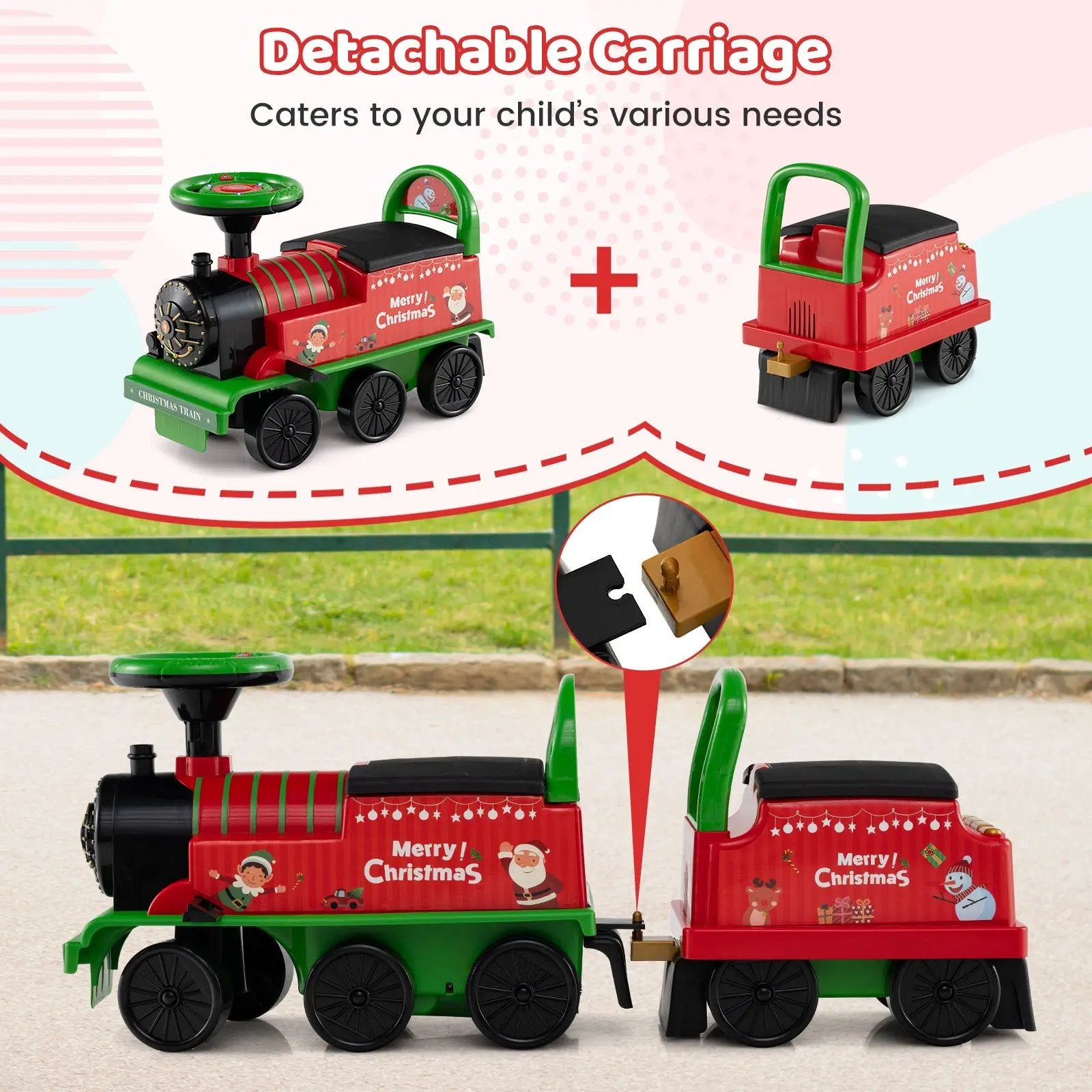 6V Ride on Train 2-Seater with Carriage and Flashing LED Lights by DirectDeals