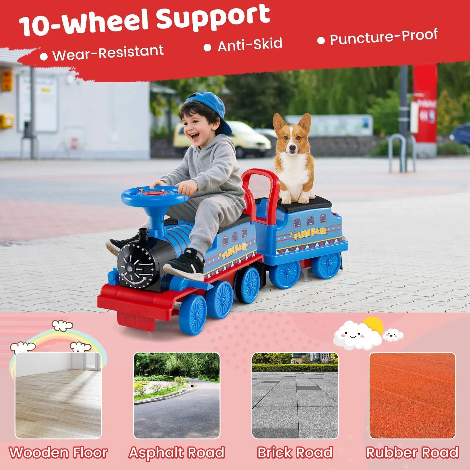 6V Ride on Train 2-Seater with Carriage and Flashing LED Lights by DirectDeals