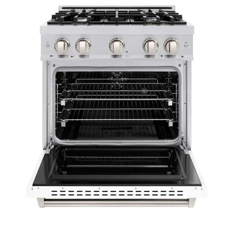 ZLINE 30" Dual Fuel Range, Gas Cooktop, Electric Convection Oven Stainless Steel, White Matte Door CDR-WM-30 by Farmhouse Kitchen and Bath