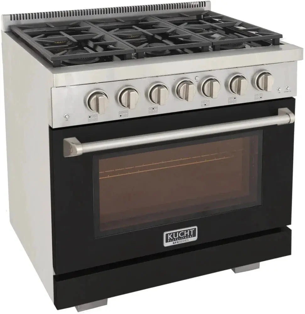 Kucht 36" Freestanding Professional Gas Range KFX3600X-BK by Farmhouse Kitchen and Bath