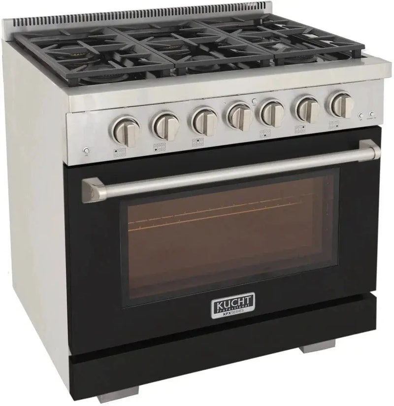Kucht 36" Freestanding Professional Gas Range KFX3600X-BK by Farmhouse Kitchen and Bath
