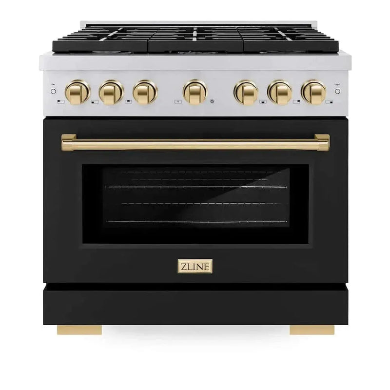 ZLINE 36"Gas Range, Convection Oven Black Matte, Gold, SGRZ-BLM-36-G by Farmhouse Kitchen and Bath