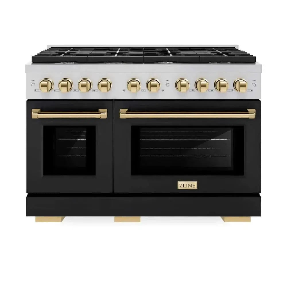 ZLINE 48"Gas Range, Convection Oven Black Matte, Gold, SGRZ-BLM-48-G by Farmhouse Kitchen and Bath