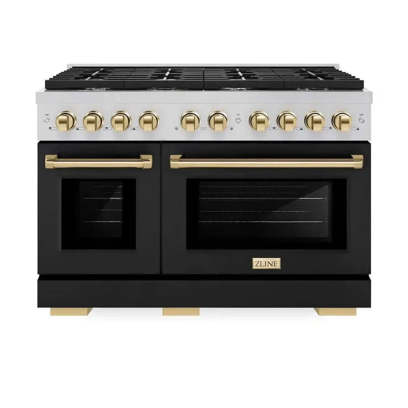 ZLINE 48"Gas Range, Convection Oven Black Matte, Gold, SGRZ-BLM-48-G by Farmhouse Kitchen and Bath