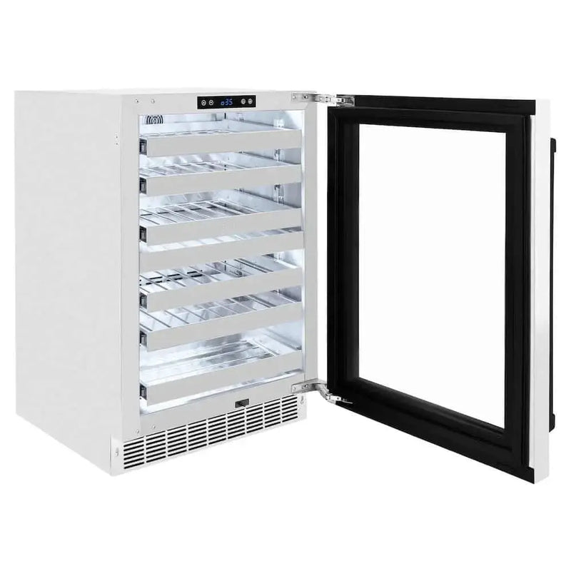 ZLINE 24" Touchstone Dual Zone 44 Bottle Wine Cooler White Matte Glass Door Matte Black Handle RWDOZ-WM-24-MB by Farmhouse Kitchen and Bath