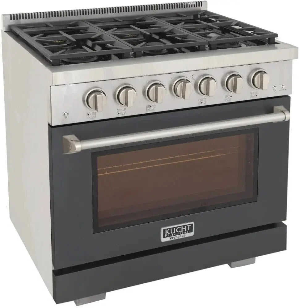 Kucht 36" Freestanding Professional Gas Range Liquid Propane KFX3600X/LP-GY by Farmhouse Kitchen and Bath