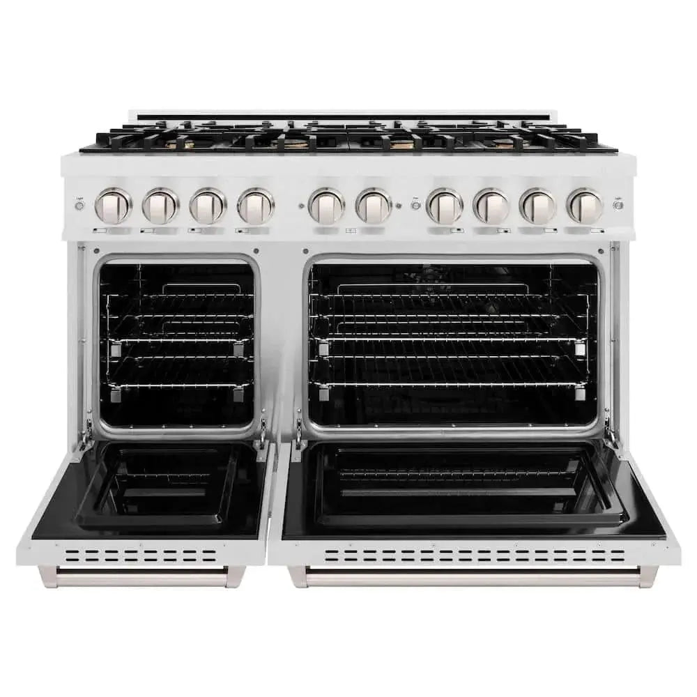 ZLINE 48" Classic Gas Range, Convection Gas Oven DuraSnow® Stainless Steel, Brass Burners CGRS-BR-48 by Farmhouse Kitchen and Bath
