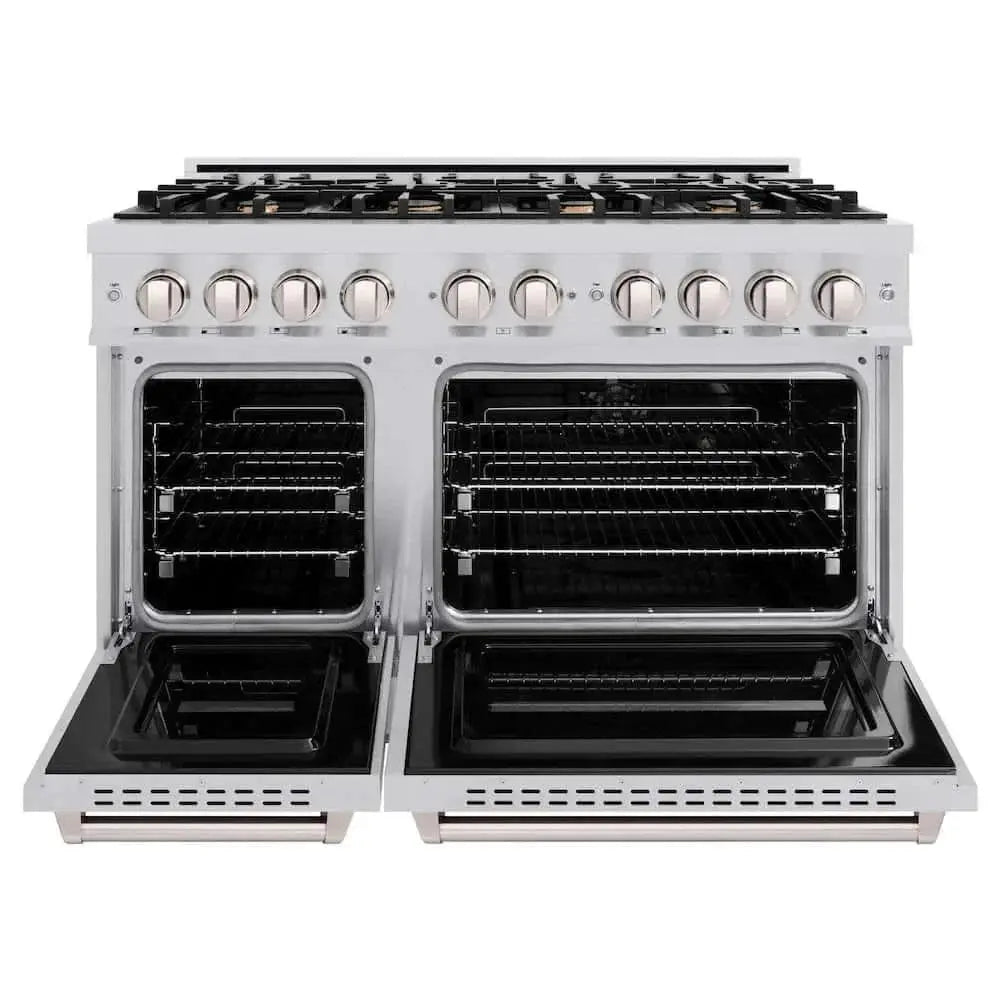 ZLINE 48"Classic Double Oven Gas Range, Stainless Steel, Brass Burners, CGR-BR-48 by Farmhouse Kitchen and Bath