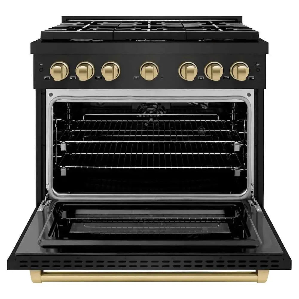 ZLINE 36"Gas Range, Convection Gas Oven, Black, Champagne Bronze,SGRBZ-36-CB by Farmhouse Kitchen and Bath