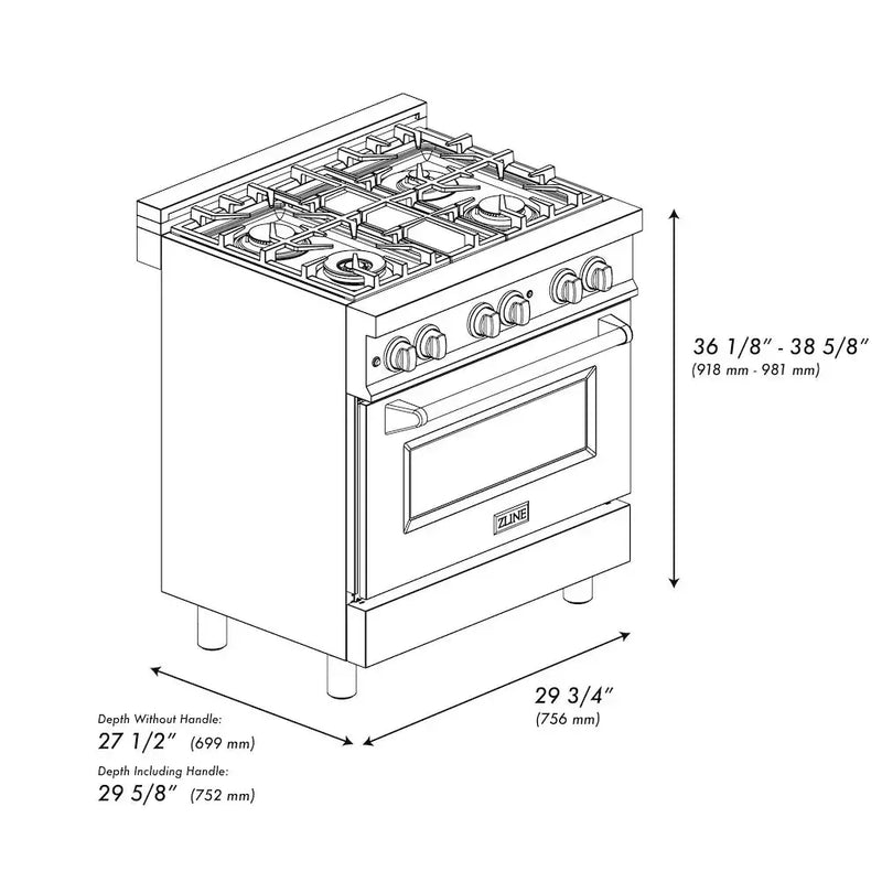 ZLINE 30" Bundle Range RA-WM-30 & Range Hood KB-30, 2KP-RAWMRH30 by Farmhouse Kitchen and Bath