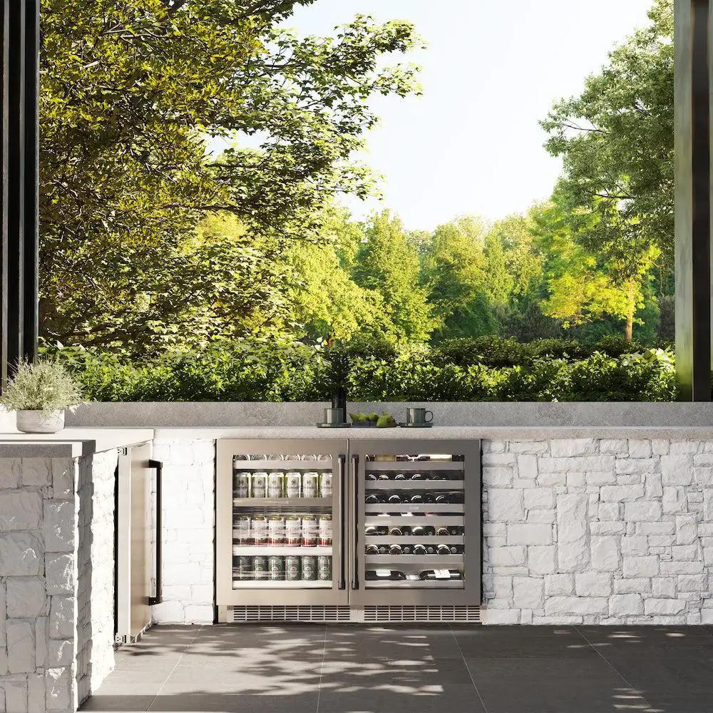 ZLINE 24" Touchstone 151 Can Beverage Fridge DuraSnow® Stainless Steel Glass Door Polished Gold Handle RBSOZ-SN-24-G by Farmhouse Kitchen and Bath