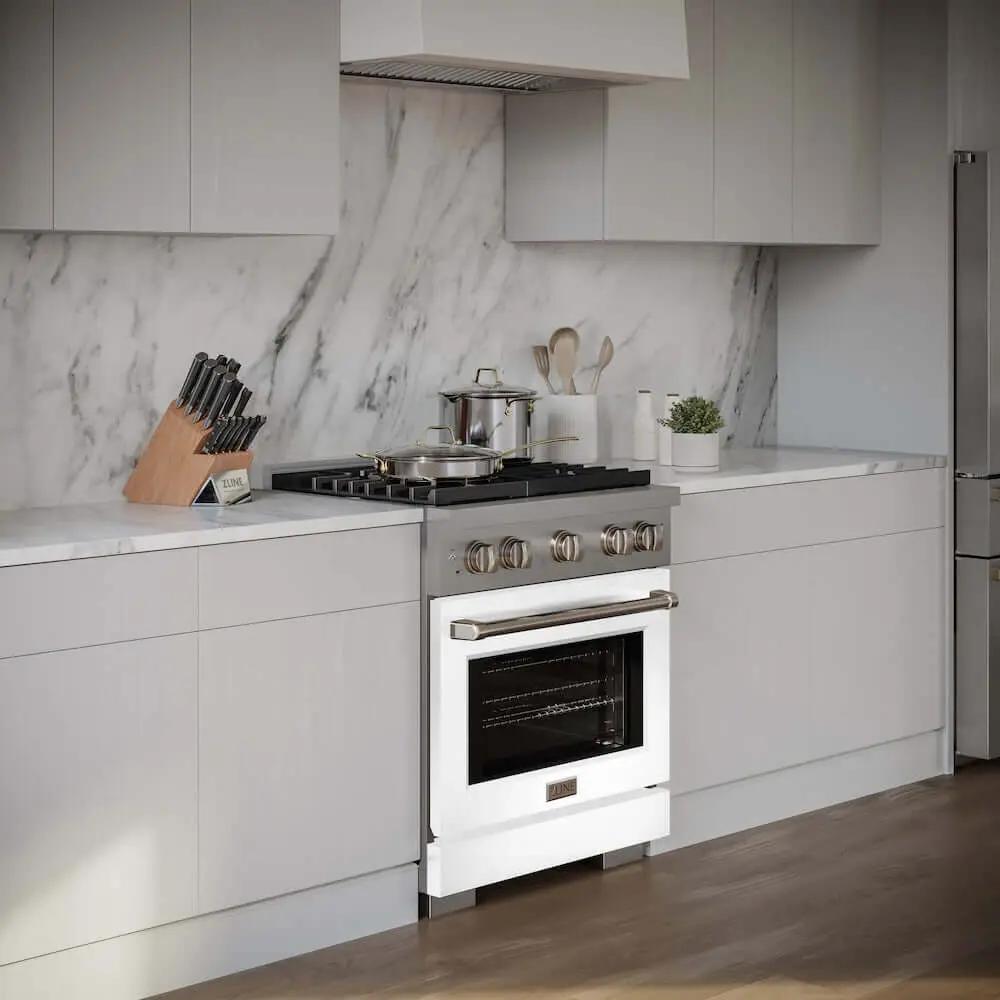 ZLINE 30 In. Gas Range, Stainless Steel, White Matte, SGR-WM-30 by Farmhouse Kitchen and Bath