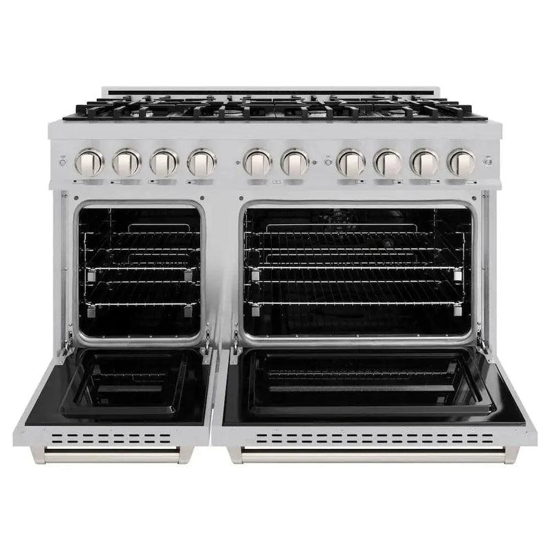 ZLINE 48" Dual Fuel Range, Gas Cooktop, Electric Convection Oven DuraSnow® Stainless Steel, CDRS-48 by Farmhouse Kitchen and Bath