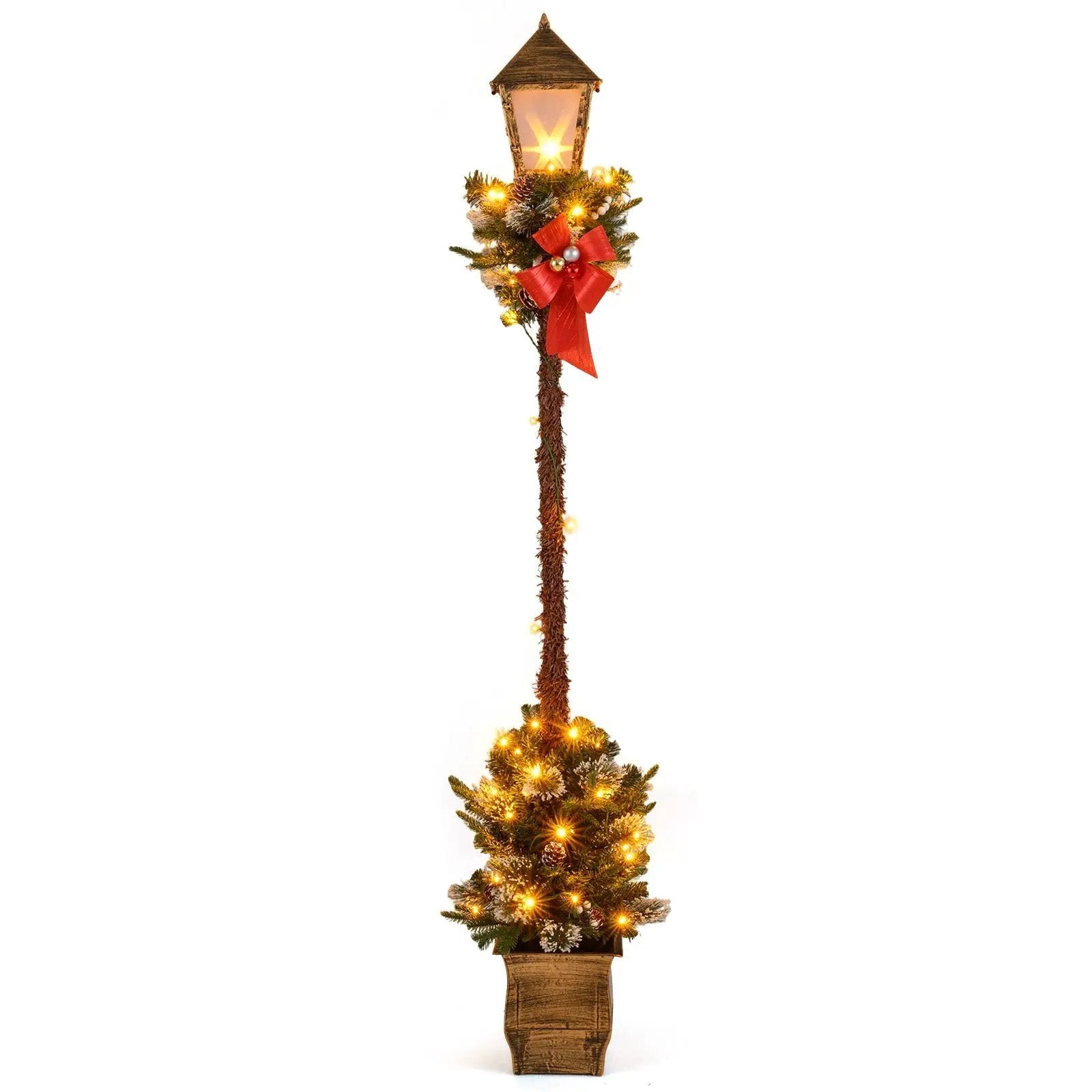 6.1 Feet Christmas Pre-lit Street Lamp with Artificial Greenery and Snow-flocked Branch Tips by DirectDeals