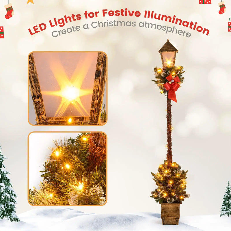 6.1 Feet Christmas Pre-lit Street Lamp with Artificial Greenery and Snow-flocked Branch Tips by DirectDeals